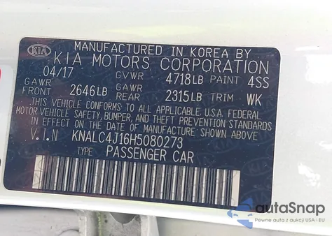 2017 Kia Cadenza Premium z USA, uszkodzony, nr VIN KNALC4J16H5080273